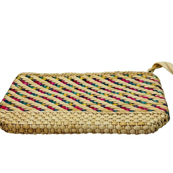 Vintage 70’s Handmade Knit Bamboo Rattan Straw Clutch Bag Handbag Purse Wristlet - Picture 11 of 16